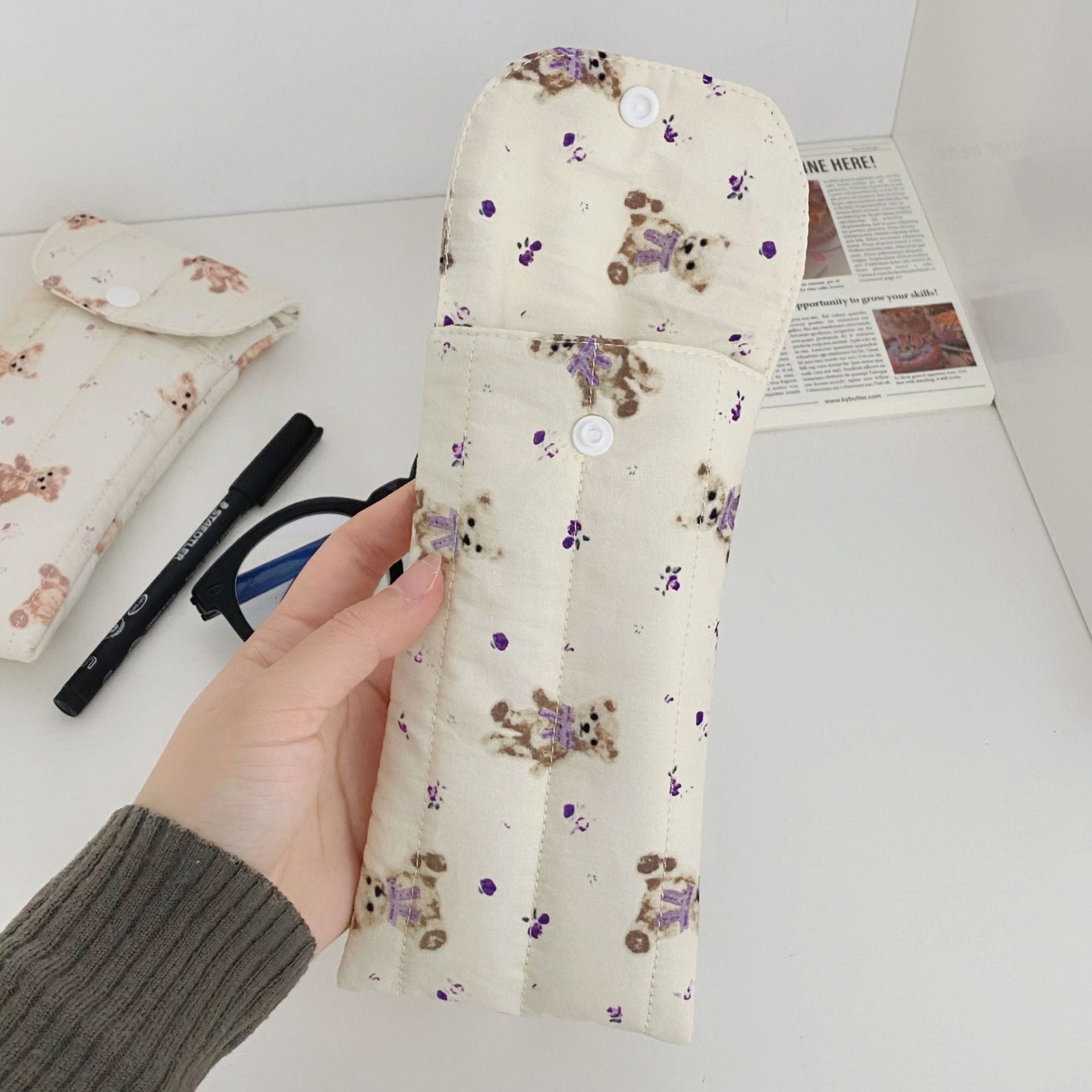 Cotton-Filled Bear Glasses Bag - Ins Style Anti-Pressure Storage
